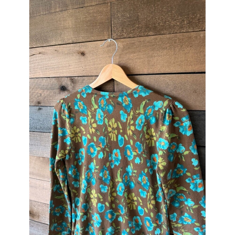 Vintage Style Brown Floral Cardigan Blue Flower Button Front Cottagecore - Picture 6 of 12